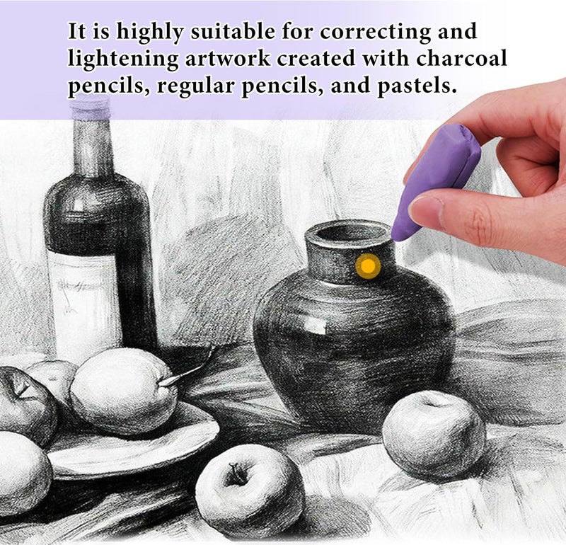 Smilo 8-Pack Purple Kneaded Erasers | Moldable & Dust-Free Putty Eraser | No Smudge Art Eraser with Case for Drawing - Image 5